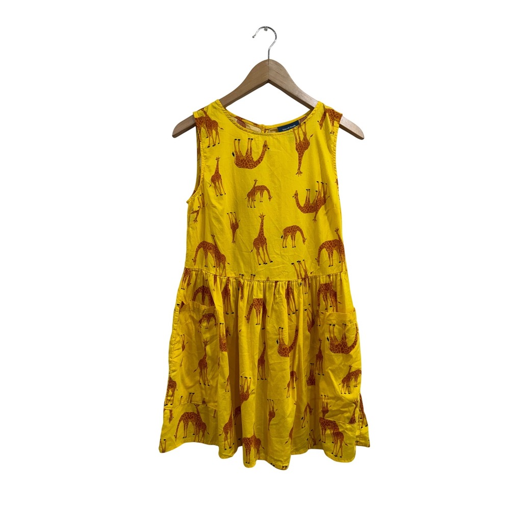 ModCloth Yellow Giraffe Print Cotton Sleeveless Fit and Flare Dress Small